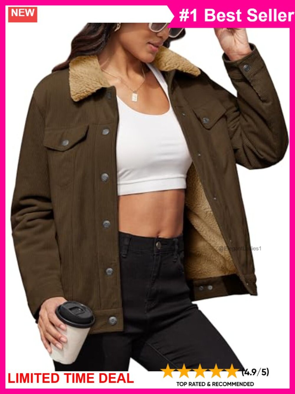 MAGCOMSEN Women's Corduroy Sherpa Fleece Lined Winter Coat